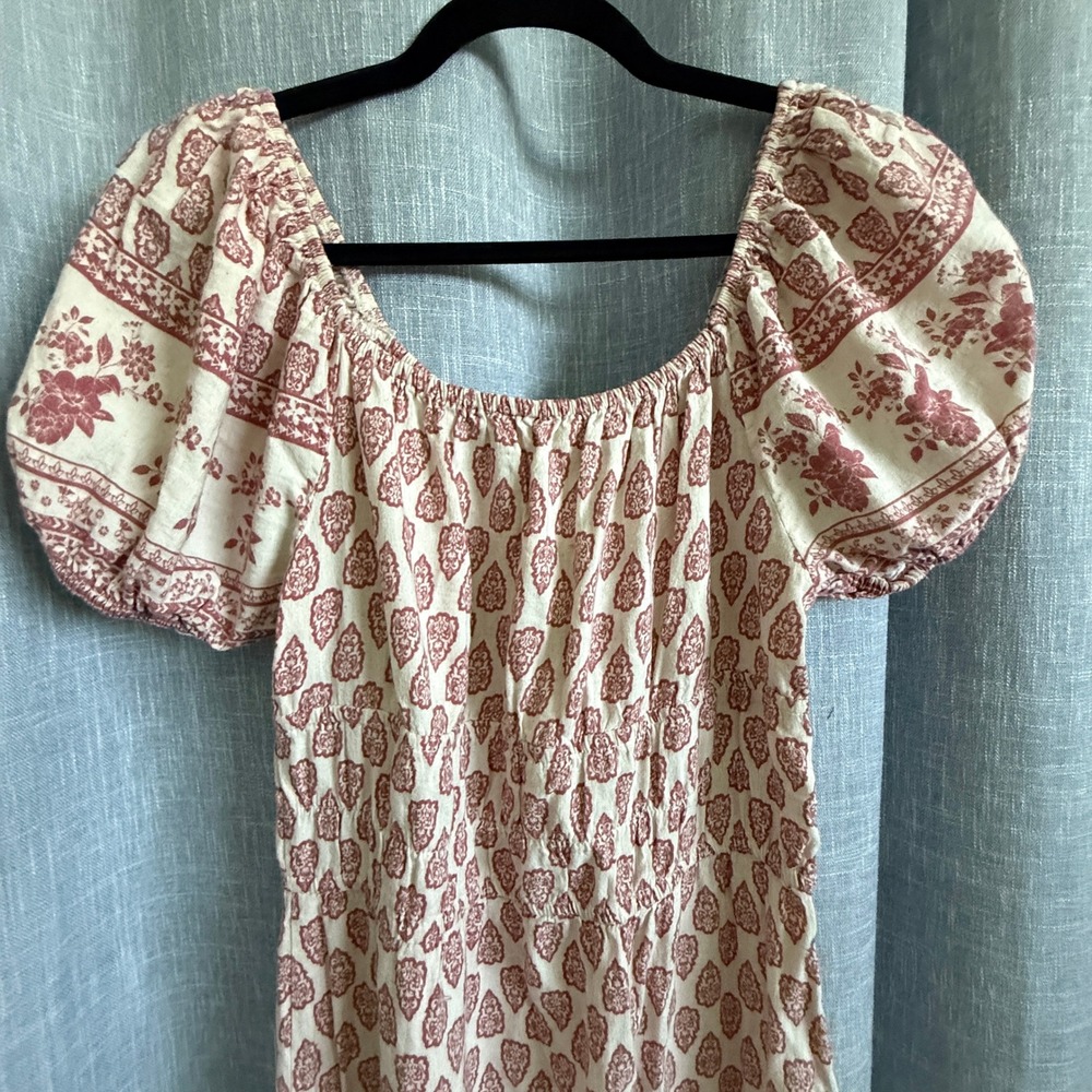 Sim & Sam Pink Floral Paisley Smocked Maxi Dress Women Size XL Puff Sleeve Boho - Picture 7 of 15